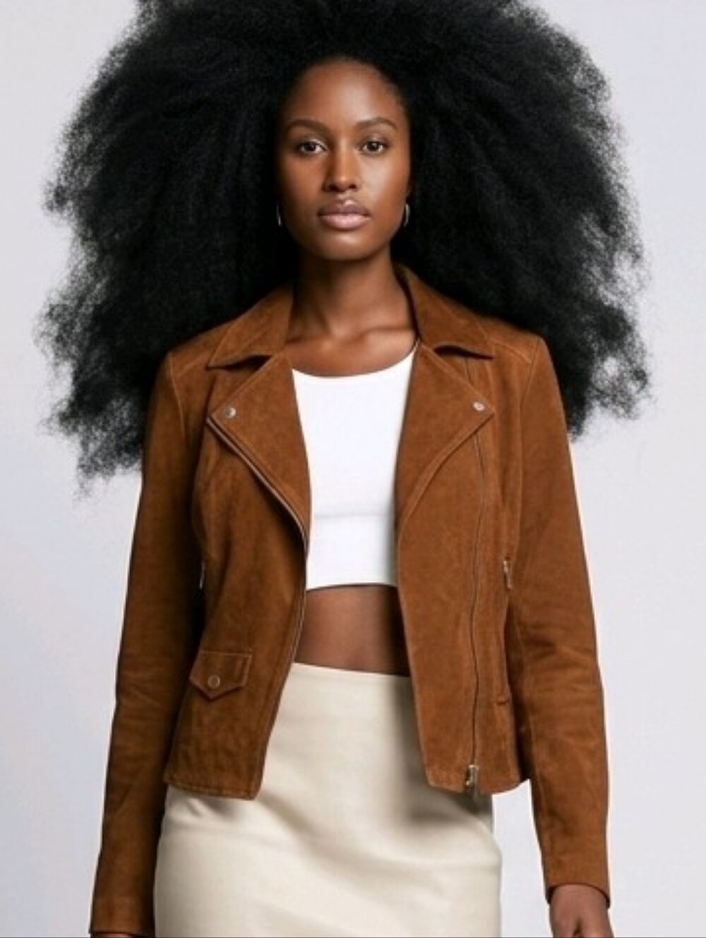 Isaac Mizrahi Moto Jacket Womens 14 Cognac Brown Suede Leather Lined Full Zip